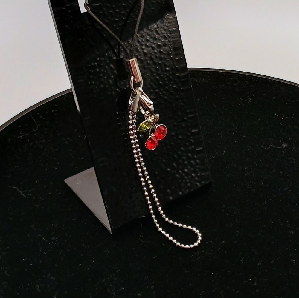 Elegant Cherries Silver and Red Pendant Cell Phone Charm